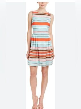 CeCe Striped Sleeveless Mini Dress in Aqua, Coral & Pink Women's Claiborne 6 NWT